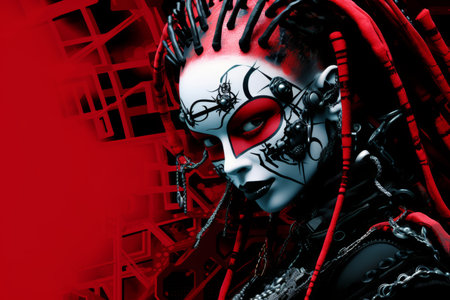 an image of a woman with red hair and black makeupの素材