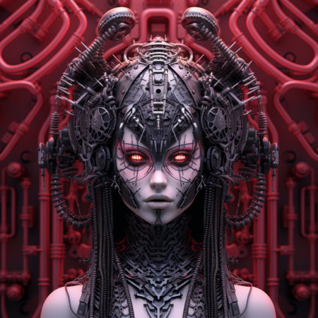 an image of a woman with red eyes and red hairの素材