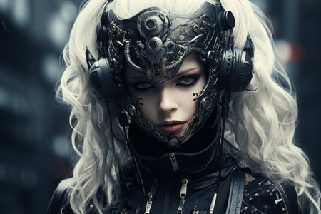 an image of a woman with white hair and a helmetの素材