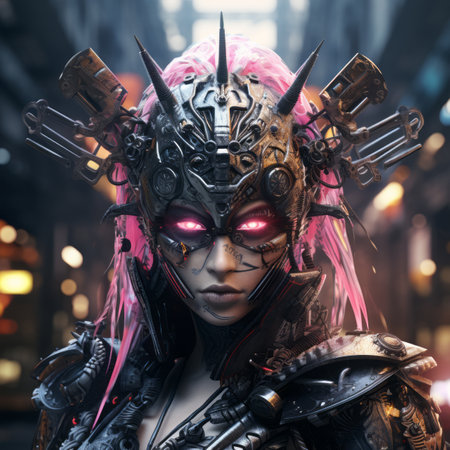 an image of a woman with pink hair and pink eyesの素材