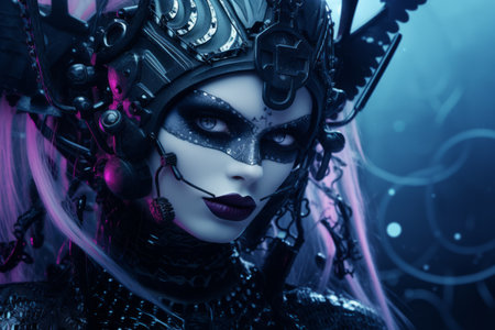 an image of a woman with purple hair and black makeupの素材