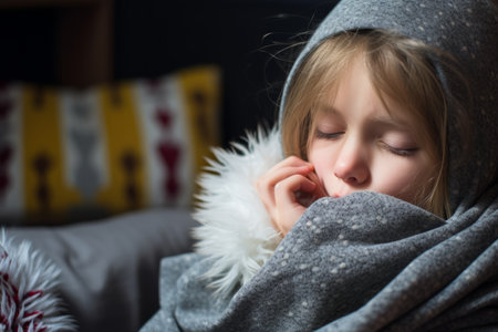 a little girl wrapped up in a blanketの素材