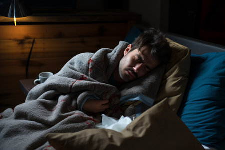 a man sleeping in bedの素材