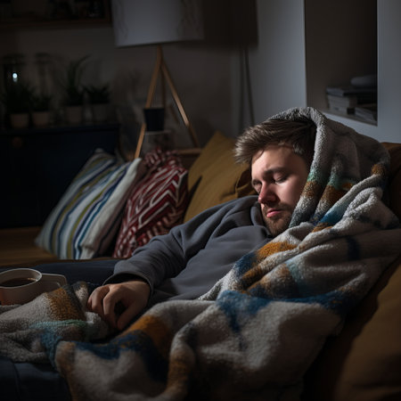 a man sitting on a couchの素材