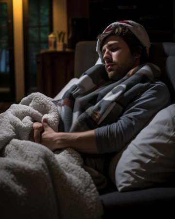 a man sleeping on a couchの素材