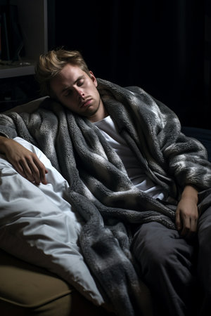 a man sleeping on a couchの素材
