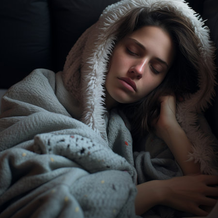 a woman is wrapped in a blanketの素材