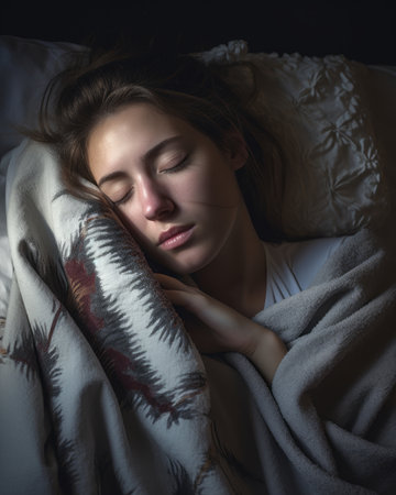 a woman sleeping in bed with her eyes closedの素材