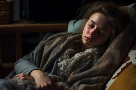 a woman sleeping on a couchの素材