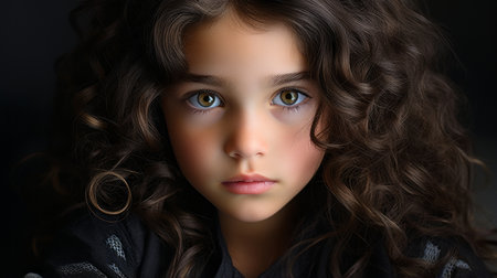a close up of a young girl with curly hairの素材