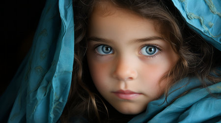 a little girl with big blue eyesの素材