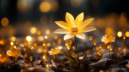 a single yellow flower in the middle of a fieldの素材