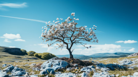 a lone tree in the middle of a fieldの素材