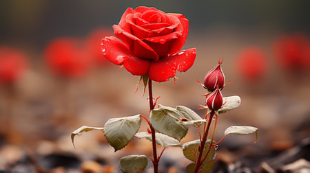 a single red rose in the middle of a fieldの素材