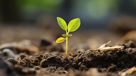 a small plant is growing in the dirtの素材