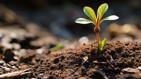 a small plant is growing out of the groundの素材