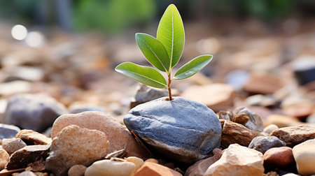 a small plant is growing out of a rockの素材