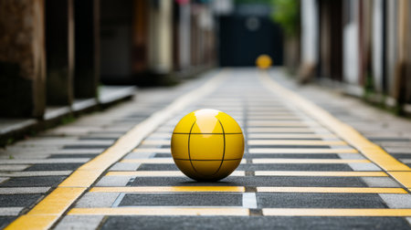 a yellow ball sitting on the side of a streetの素材