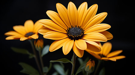 orange daisies on a black backgroundの素材