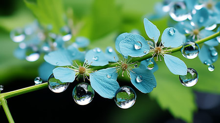 blue flowers with water droplets on themの素材