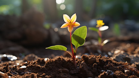 a small flower is growing out of the groundの素材