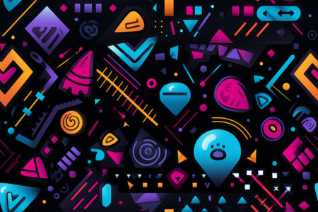 a colorful background with various shapes and symbolsの素材