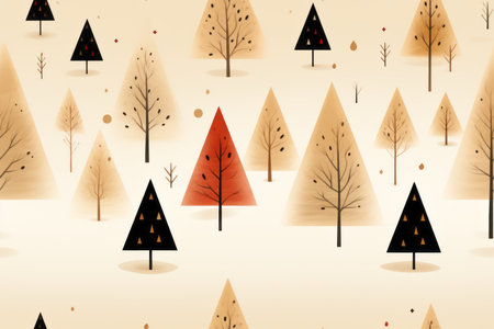 a pattern of trees with red leaves on a beige backgroundの素材