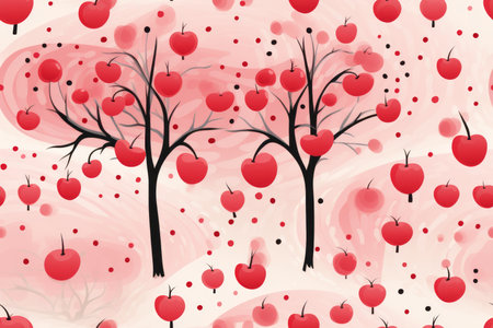 a pattern with red apples on a pink backgroundの素材