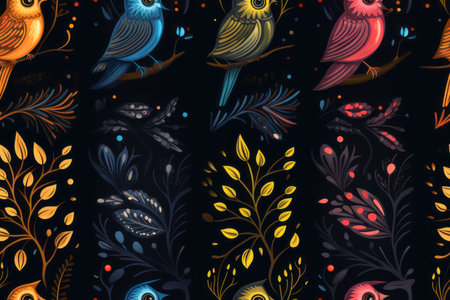 a set of colorful birds on a branchの素材