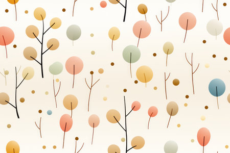 a seamless pattern of trees and leaves on a white backgroundの素材