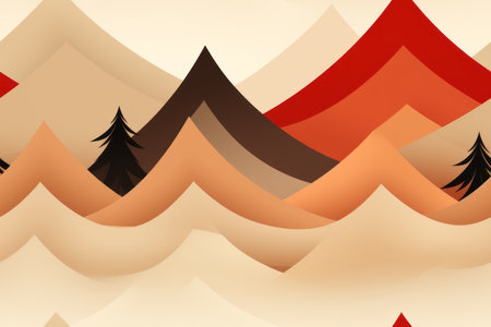 an abstract pattern of mountains and trees in red orange and brownの素材
