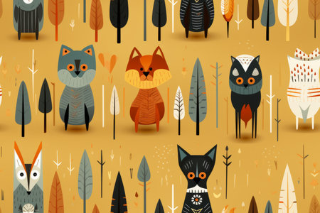 an image of a pattern with cats and other animalsの素材