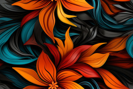 colorful flowers on a black backgroundの素材