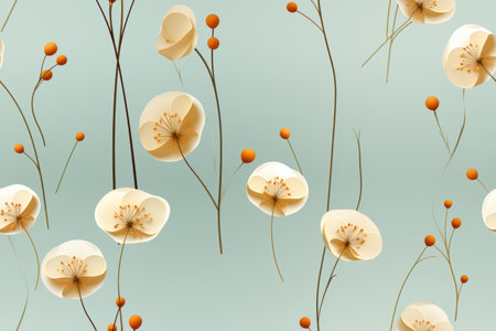 seamless pattern of white flowers on a blue backgroundの素材