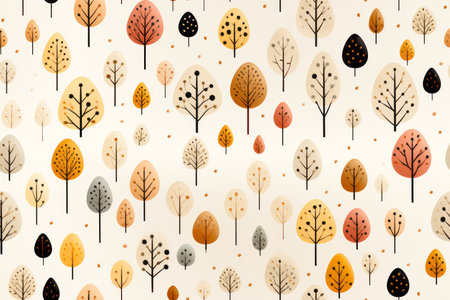 seamless pattern with autumn trees on a beige backgroundの素材