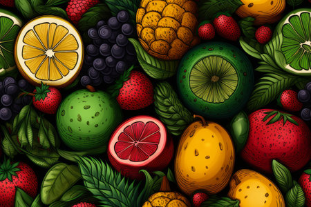 seamless pattern of fruits and vegetablesの素材