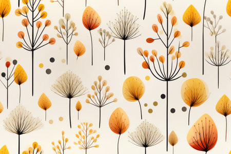 seamless pattern with autumn leaves on a beige backgroundの素材