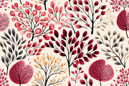 seamless pattern with red and pink treesの素材
