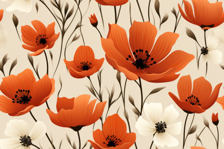 seamless pattern with poppies on beige backgroundの素材