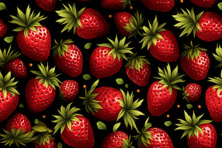 seamless pattern with strawberries on black backgroundの素材