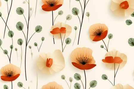 seamless pattern with poppies on a beige backgroundの素材