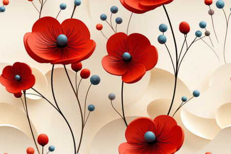 seamless pattern with red poppies on a white backgroundの素材