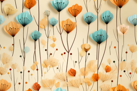 vector illustration of paper flowers on a beige backgroundの素材