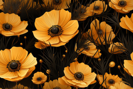 seamless pattern with poppies on black backgroundの素材