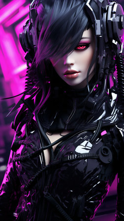 a woman in a futuristic outfit with headphonesの素材