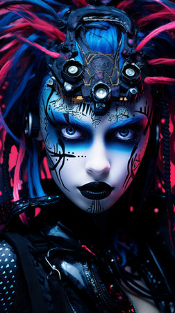 a woman with blue and red hair and makeupの素材