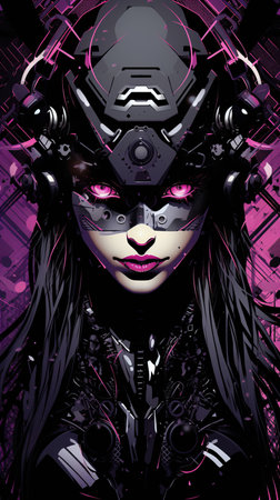 a woman with black hair and purple eyesの素材