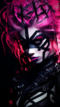 a woman with pink hair and black makeupの素材