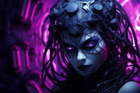 a woman with purple eyes and dark makeupの素材