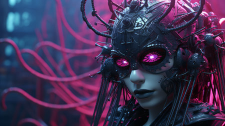 a woman with purple eyes and tentacles on her faceの素材